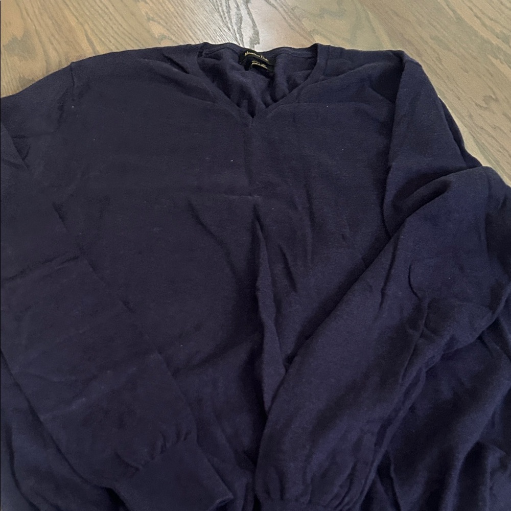 Massimo Dutti Navy V-Neck Sweater